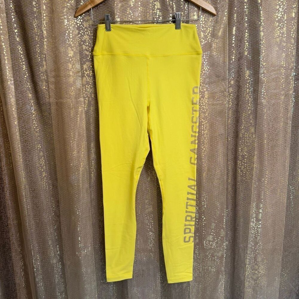 Spiritual Gangster Yellow Logo Leggings High Waisted Essential Medium